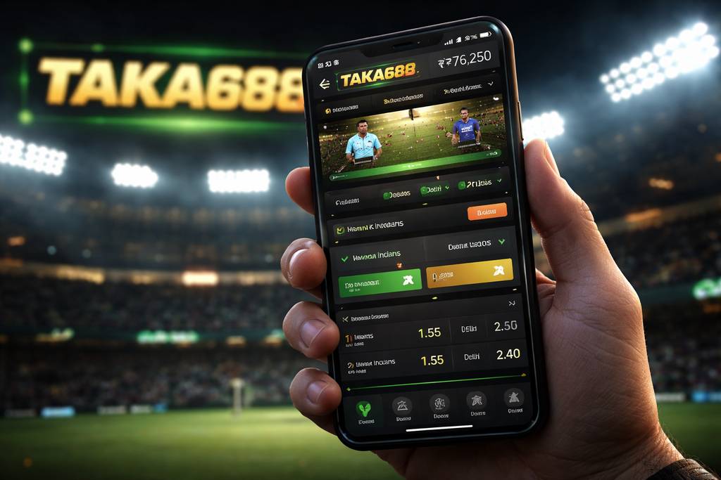 TAKA688 app installation on Android phone with cricket betting interface