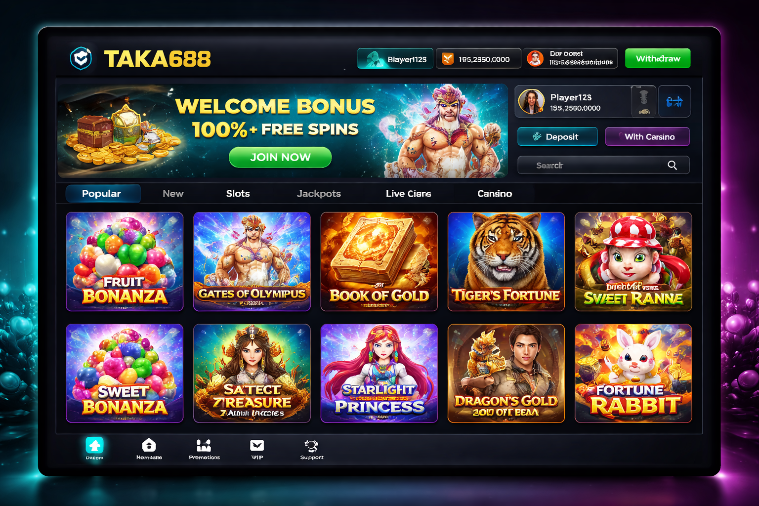 TAKA688 popular slot game selection TAKA688 popular slot game grid with vibrant thumbnails